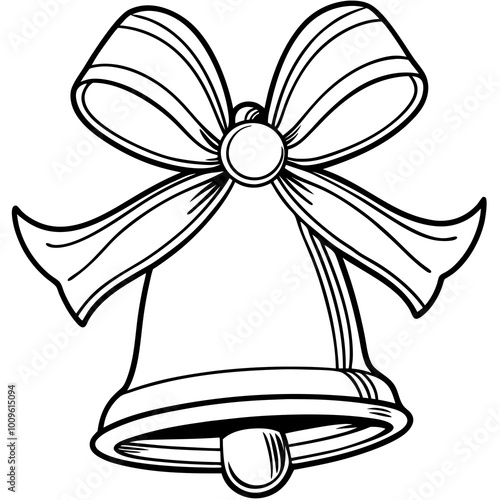 Single Christmas Bell with Large Bow and Subtle Clapper  Line Art Vector