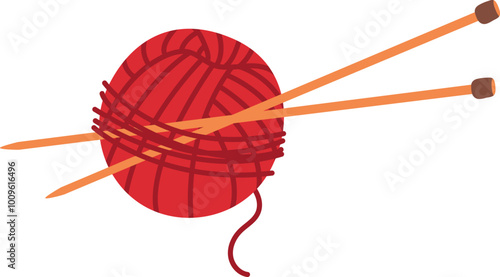 Knitting color icon. Yarn ball with wooden needles