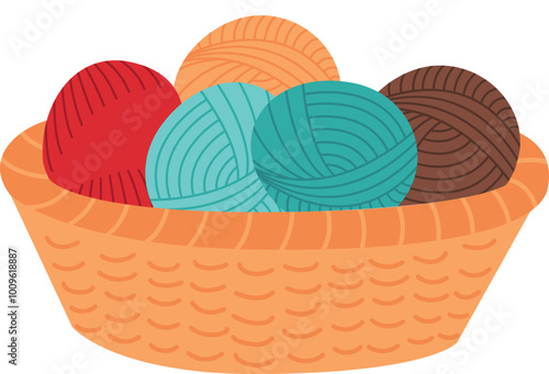 Yarn ball basket color icon. Knit craft