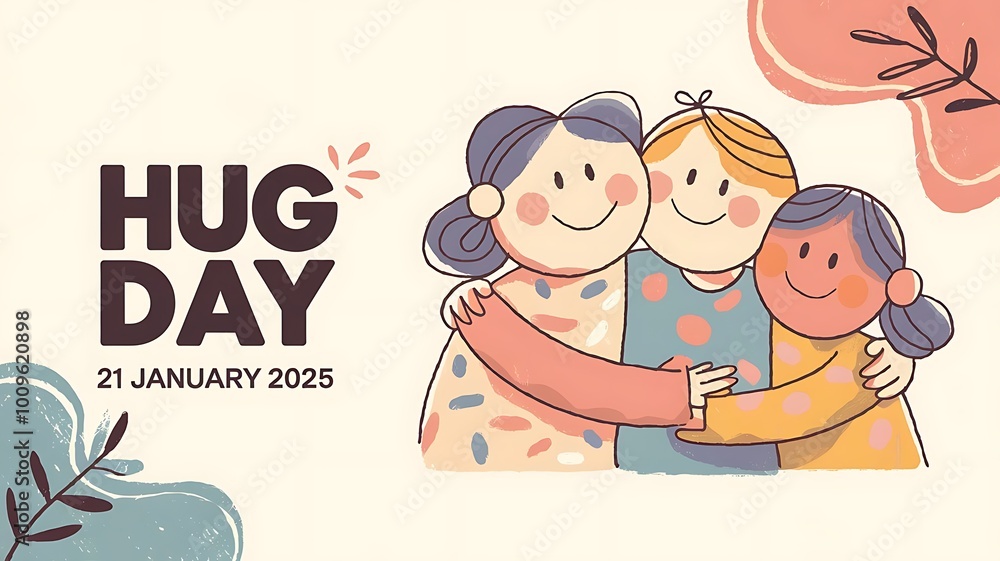 Cute National Hug Day 2025 Illustration with Smiling People Hugging Cute National Hug Day 2025 Illustration with Smiling People Hugging