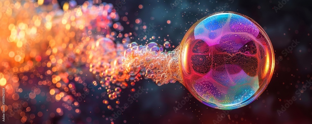 Surreal Moment of a Soap Bubble Bursting with Colorful Droplets Surreal Moment of a Soap Bubble Bursting with Colorful Droplets