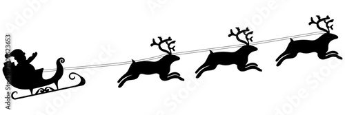 Santa and reindeer flying silhouette element isolated on a transparent background