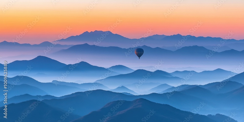 a hot air balloon flying over a mountain range a hot air balloon flying over a mountain range