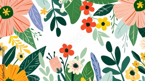 Colorful Spring Floral Elements in Hand-Drawn Doodle Style Design.