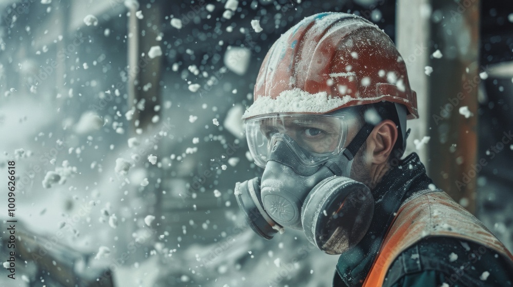 worker with helmet and mask in an industry worker with helmet and mask in an industry