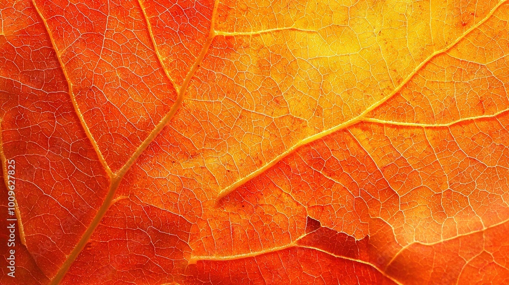 Obraz premium A close-up view of an orange and yellow leaf, featuring the top section