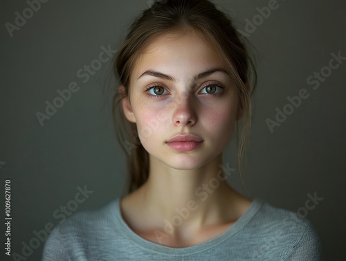 A woman with blue eyes looking at the camera