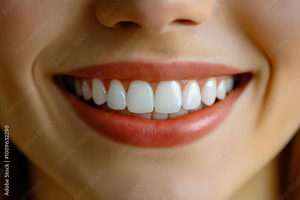 A close up of a woman's smile with white teeth A close up of a woman's smile with white teeth