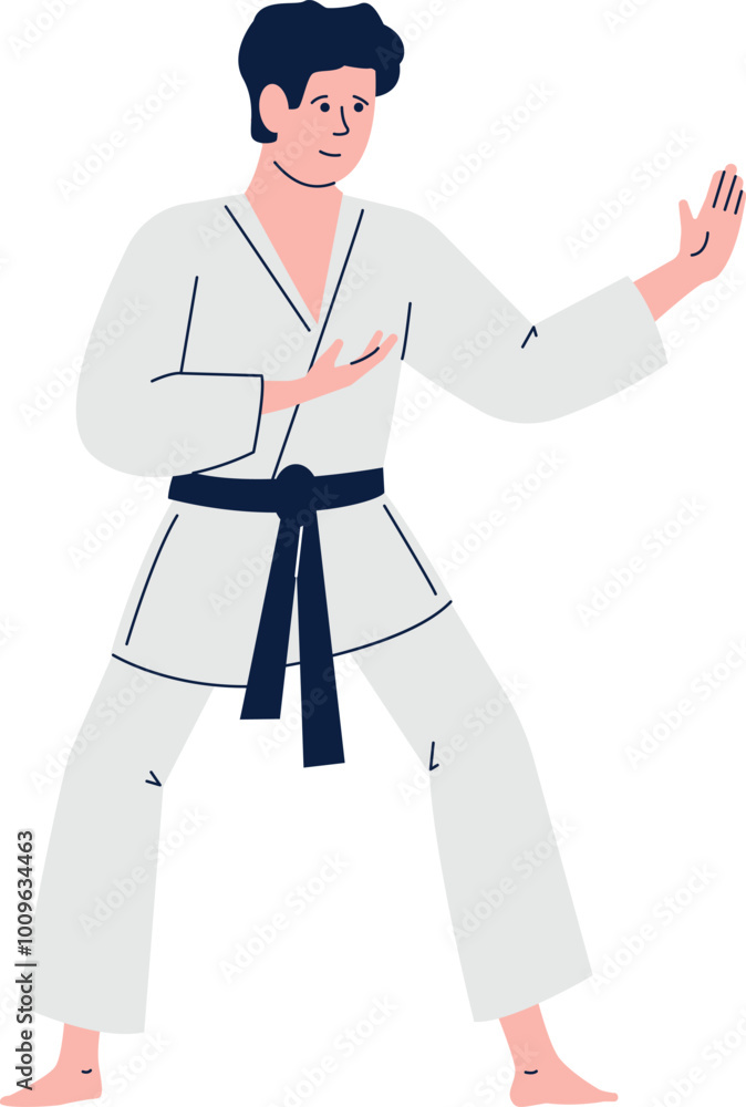 Karate training. Man practice martial art. Color character Karate training. Man practice martial art. Color character