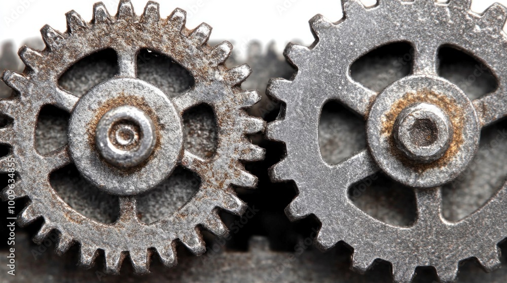 Detailed view of rusted gears meshing together in a machine, highlighting the aging process and the critical mechanics of industrial equipment Detailed view of rusted gears meshing together in a machine, highlighting the aging process and the critical mechanics of industrial equipment