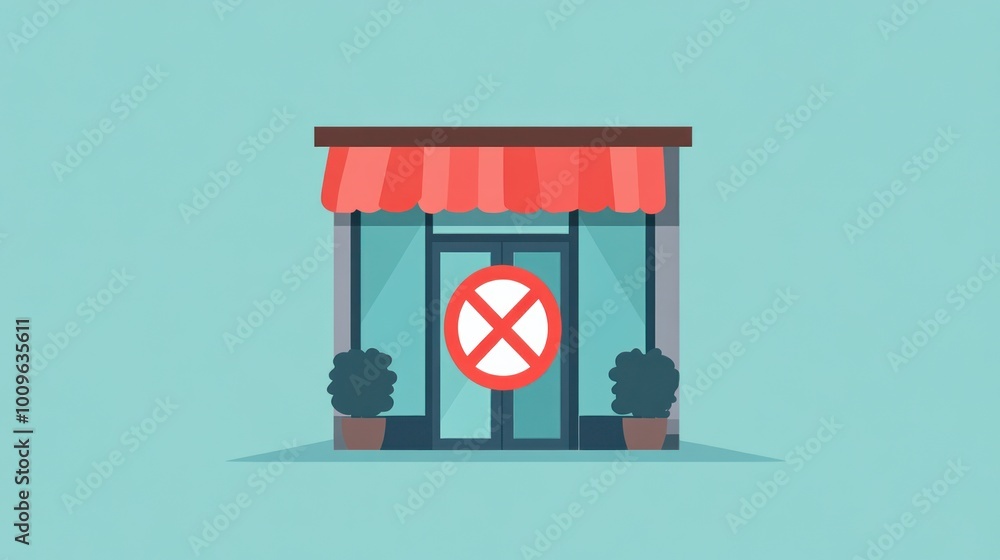 A closed storefront with a red A closed storefront with a red