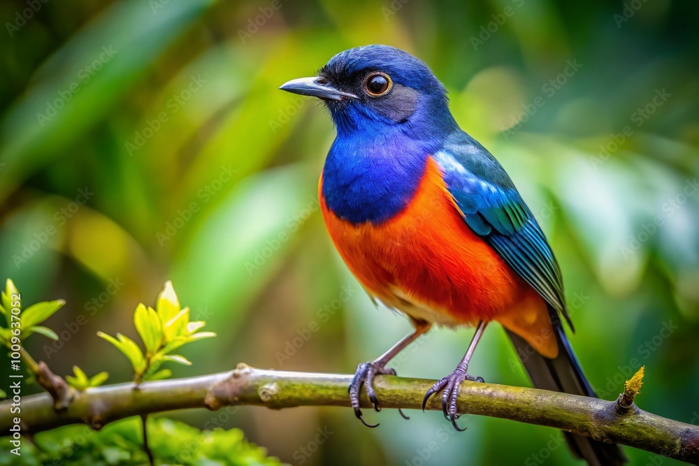 Beautiful Calandria Bird Perched on a Branch in Natural Habitat with Green Foliage Background Beautiful Calandria Bird Perched on a Branch in Natural Habitat with Green Foliage Background