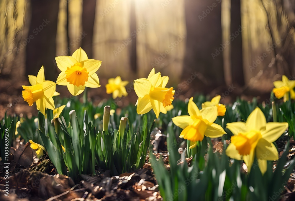 Fototapeta premium Daffodils in the wood
