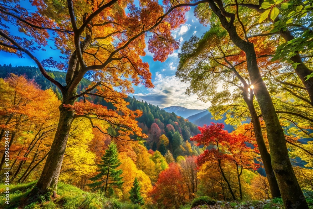 Beautiful Hand-Drawn Trees in a Lush Forest Landscape with Detailed Leaves and Natural Elements Beautiful Hand-Drawn Trees in a Lush Forest Landscape with Detailed Leaves and Natural Elements