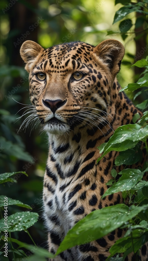 Obraz premium Leopard in Profile with Rosette Spots in Jungle Setting