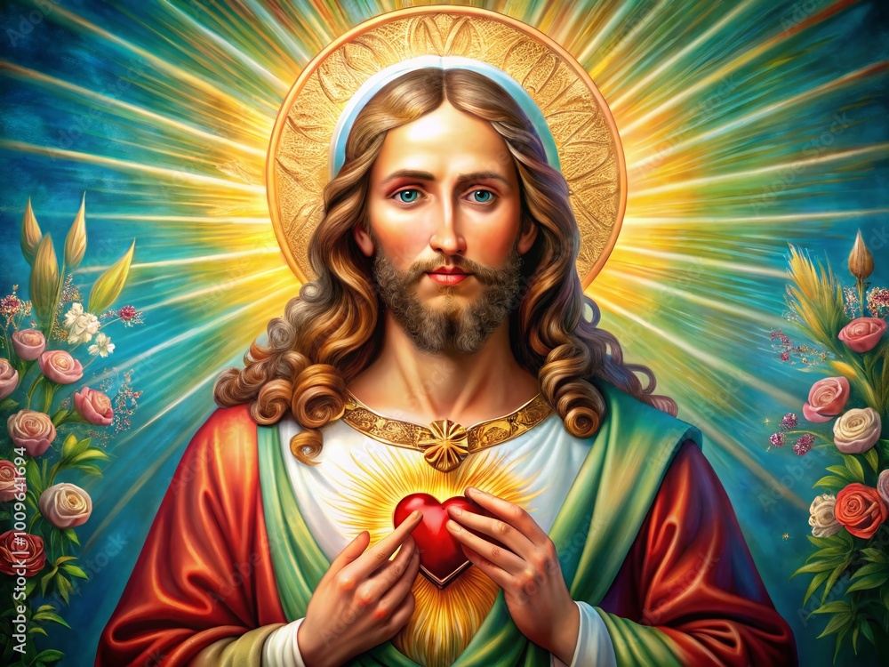 Fototapeta premium Beautiful Sacred Heart of Jesus Printable Artwork for Religious and Spiritual Home Decor Purposes