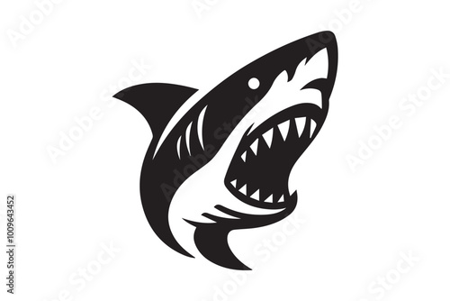 Angry shark head vector silhouette isolated in white background photo