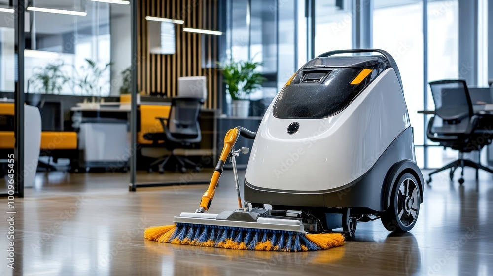 Fototapeta premium Grey cleaning machine neatly organized in office.