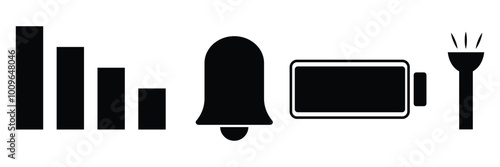 status bar icon, wifi icon, mobile network icon, battery icon on black and white background eps 10.