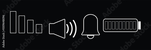 status bar icon, wifi icon, mobile network icon, battery icon on black and white background eps 10.
