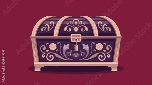 Hand-carved wooden chest with swirling arabesques and floral motifs.