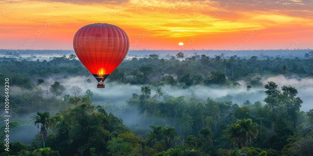 Obraz premium a hot air balloon flying over a forest