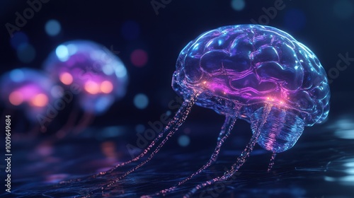 Enchanted brain-like jellyfish illuminated underwater photo