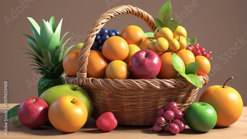 Organic fruits, vibrant and juicy, in a wicker basket