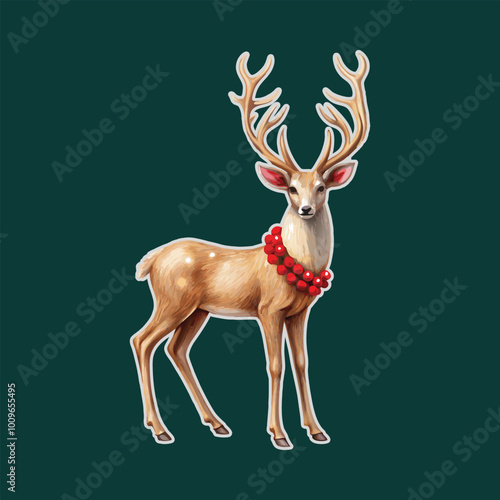 Christmas Deer Decorated vector PNG, Clipping Path on Transparent background