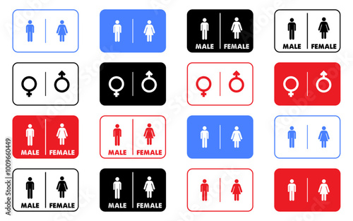 Male Female sanitary signs symbol icons pictogram pictograph lavatory bathe man woman buttons colored icons