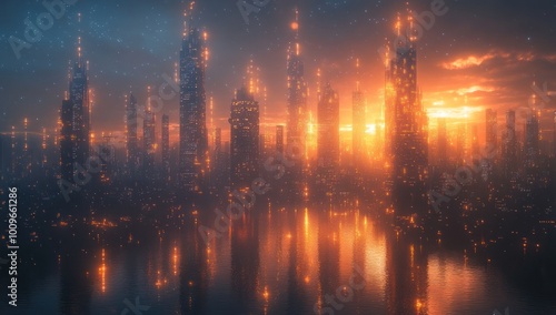 Futuristic Cityscape at Sunset