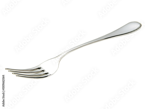 a silver fork on a white background