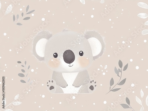 Adorable Baby Koala Illustration in Soft Neutral Tones