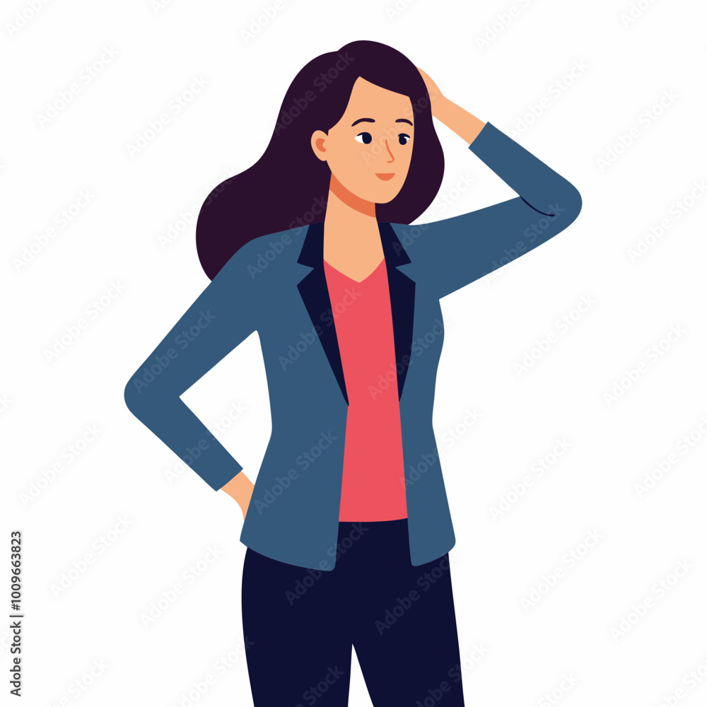 Stylish Woman Standing and Perfecting Her Hair in a Bright Vector Illustration of Confidence
Stylish Woman Standing and Perfecting Her Hair in a Bright Vector Illustration of Confidence