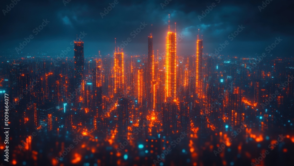 Futuristic Cityscape with Orange and Blue Lights Futuristic Cityscape with Orange and Blue Lights
