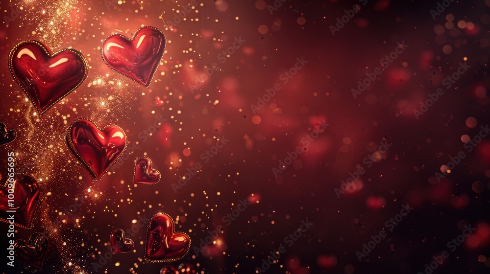 Elegant Valentine's Day Background with Red and Gold Velvet Textures, Glowing Heart Patterns Elegant Valentine's Day Background with Red and Gold Velvet Textures, Glowing Heart Patterns