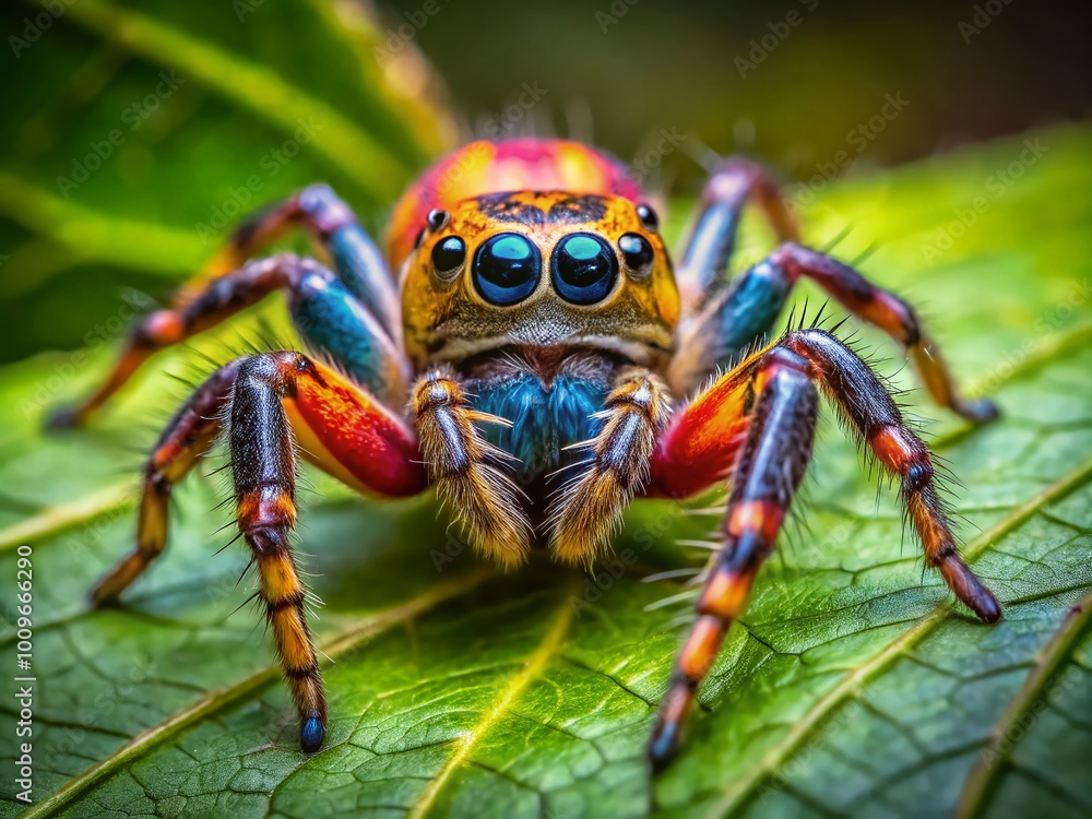 Fototapeta premium Close-up of a phalangida spider on a leaf showcasing intricate details and natural habitat environment
