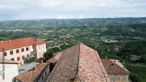 Belvedere of La Morra Panoramic aerial view of Piedmont
