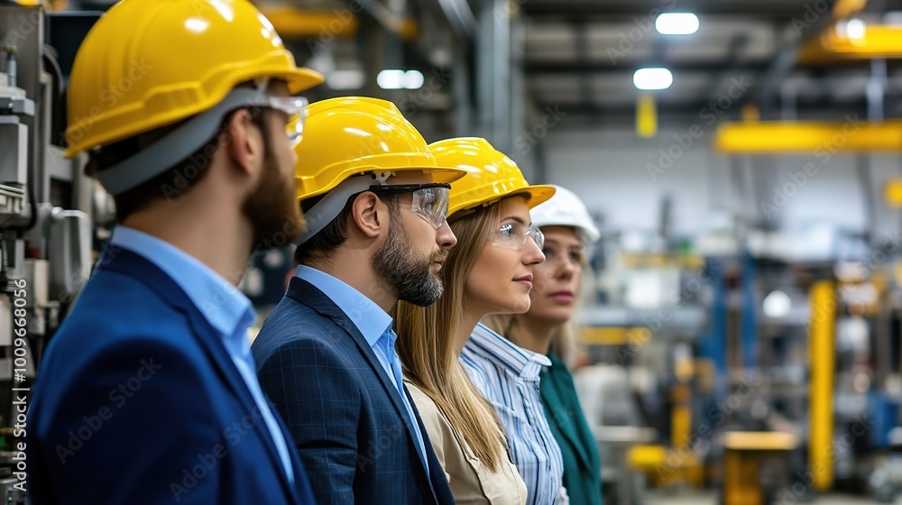Engineers in Hard Hats Observing Factory Operations Engineers in Hard Hats Observing Factory Operations