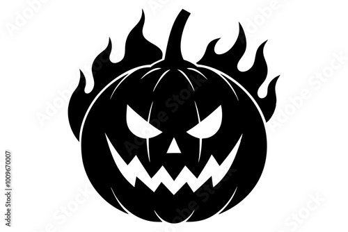 Halloween pumpkin with scary face. Celebrating Jack O Lantern pumpkin. Jack O Lantern face glows on Halloween night. Traditional Halloween symbol. Hand drawing sketch. Vector.