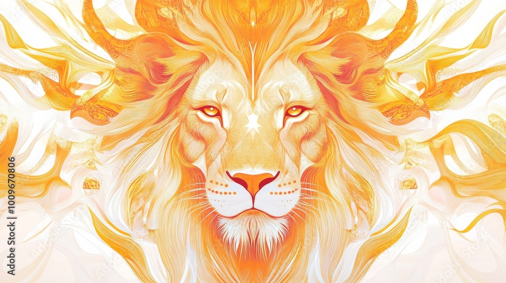 Leo zodiac sign in a radiant, golden lion motif with classic bold lines and fiery orange accents, displayed on a white background. This timeless design showcases leadership, pride, and courage. Leo zodiac sign in a radiant, golden lion motif with classic bold lines and fiery orange accents, displayed on a white background. This timeless design showcases leadership, pride, and courage.