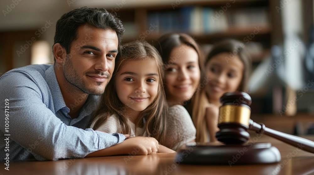 Obraz premium a serious legal consultation between a family and their lawyer with a gavel symbolizing the weight of the situation emphasizing the importance of legal representation and support
