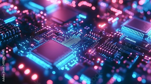 vibrant blue circuit board in a close-up view highlighting the digital pulse and complexity of advanced technology with a focus on the power and innovation behind modern electronics