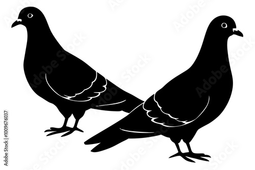 Doves pigeons standing | vector silhouette illustration on white background