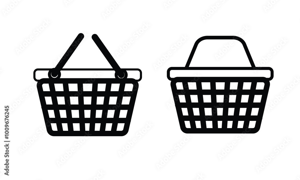 Shopping Basket Vector Icon isolated on white background. e-shop concept, shopping basket icon sign, pictogram supermarket basket ,store container. Hypermarket product carry object, grocery basket Shopping Basket Vector Icon isolated on white background. e-shop concept, shopping basket icon sign, pictogram supermarket basket ,store container. Hypermarket product carry object, grocery basket