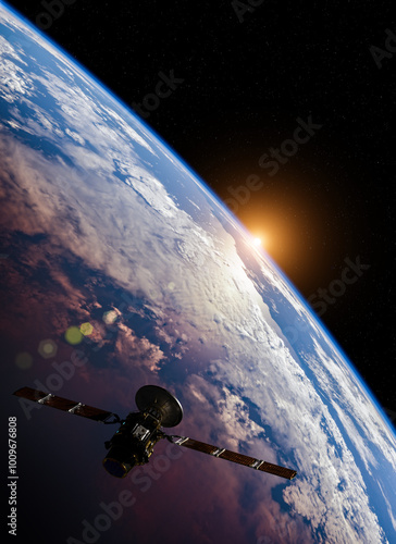 Fototapeta Naklejka Na Ścianę i Meble -  Satellite in Space, and earth,3D illustration. Elements of this image furnished by NASA.