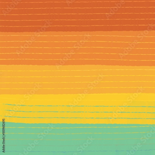 Abstract pattern of horizontal stripes from green tones at the bottom to bright yellows, oranges, and deep reds at the top, resembling a warm sunset