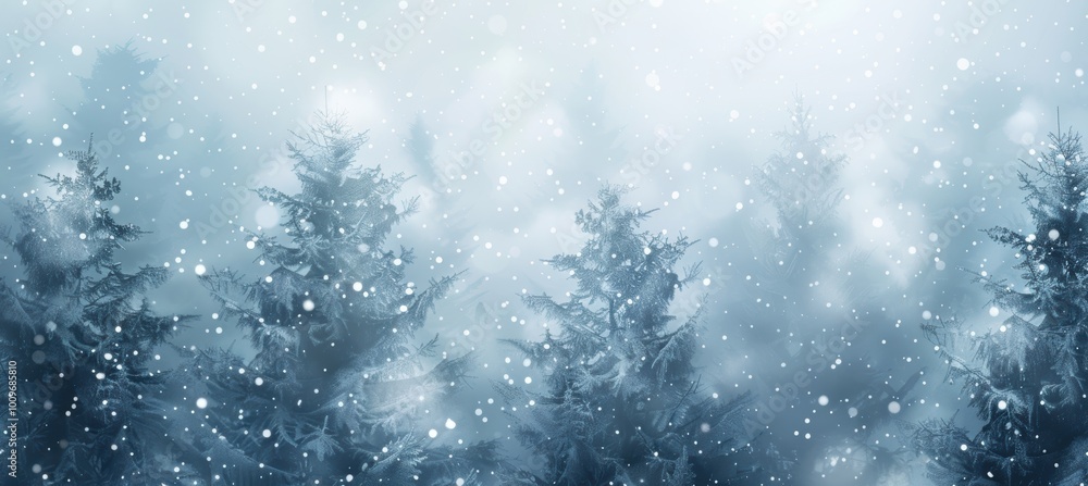 Abstract Winter Forest Background with Soft Snowflakes in Pale Blue and Grey for Holiday Cards and Posters