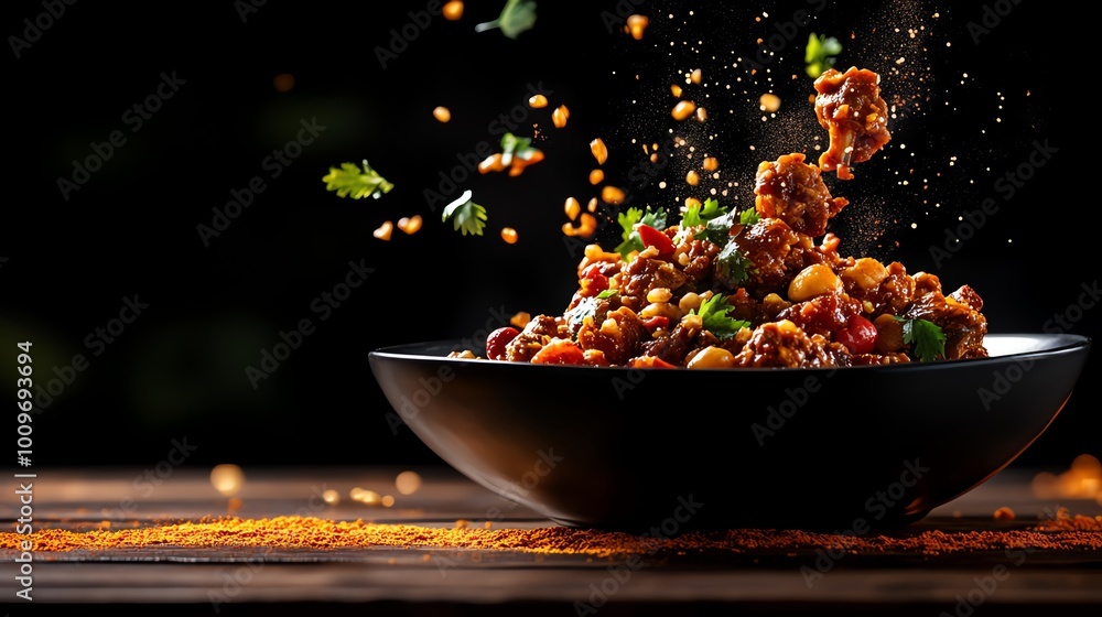Aromatic lamb vindaloo, fiery curry with tender meat in spicy sauce Aromatic lamb vindaloo, fiery curry with tender meat in spicy sauce