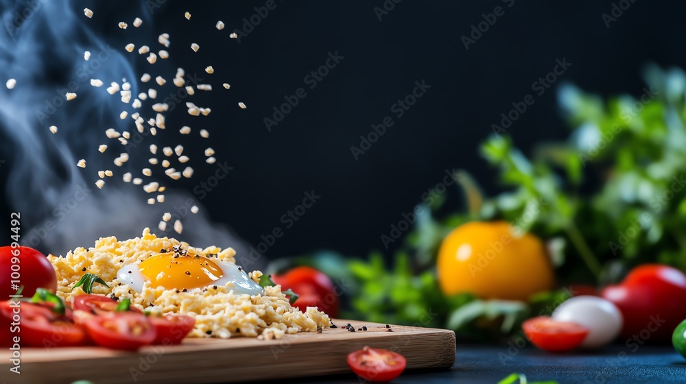 Aromatic Turkish menemen, scrambled eggs with tomatoes and peppers Aromatic Turkish menemen, scrambled eggs with tomatoes and peppers